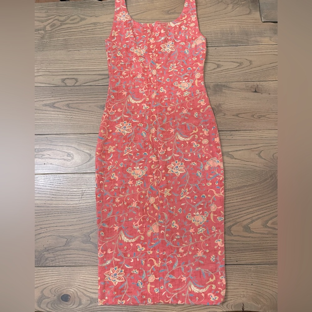 Used Peruvian Connection Artemis Floral Sheath Tank Dress Stretch Barbiecore